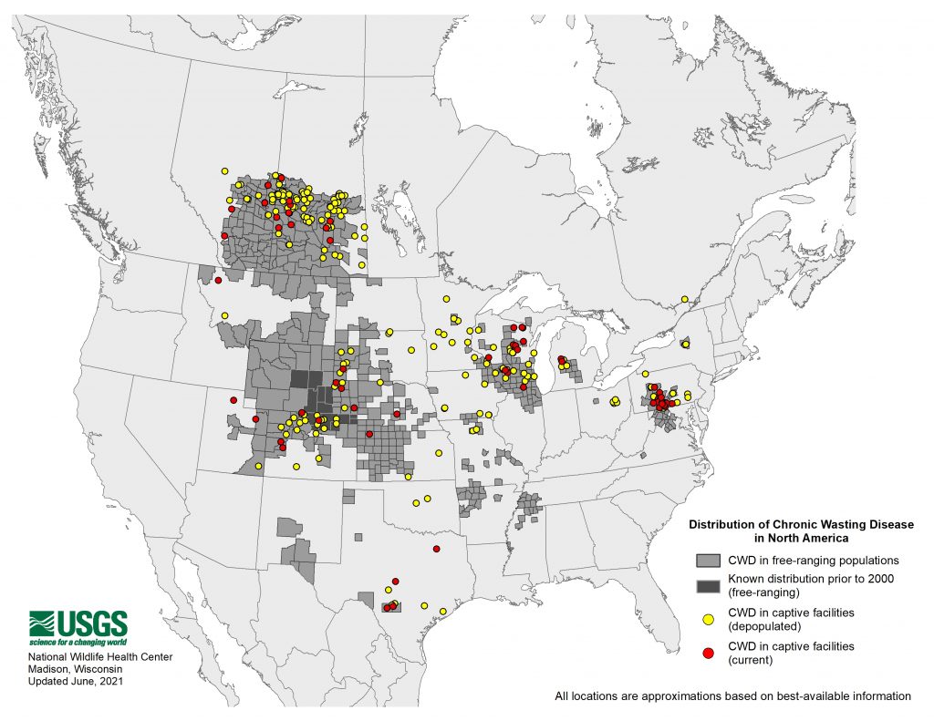 Map of CWD in North America